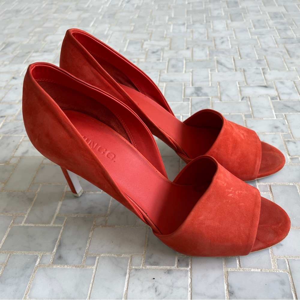 Vince Orange Suede Heels